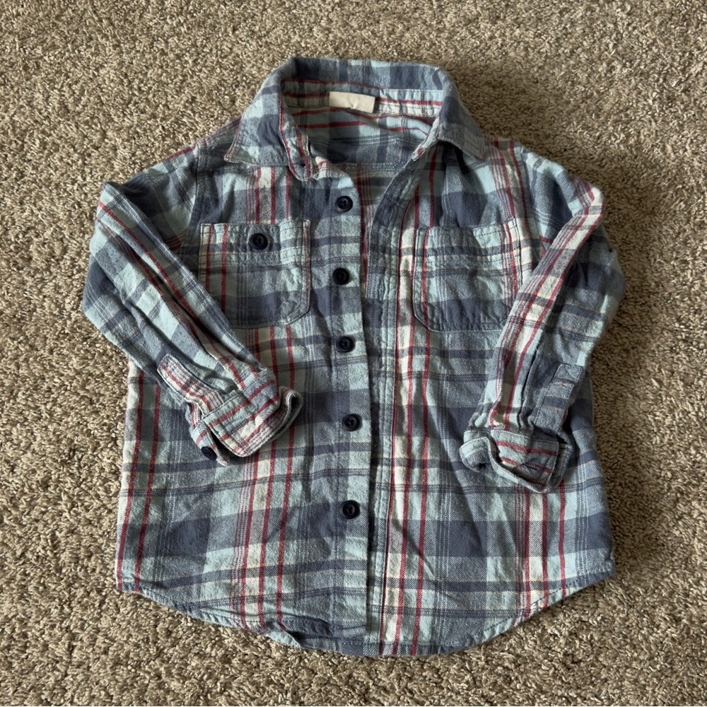 Crazy 8 Girls blue Flannel Plaid Long Sleeve Button Up shirt size 4